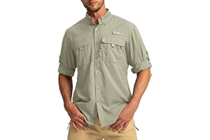 PUDOLLA Men's Sun Protection Fishing Shirts Long Sleeve Travel Work Shirts for Men UPF50+ Button Down Shirts with Zipper Pockets