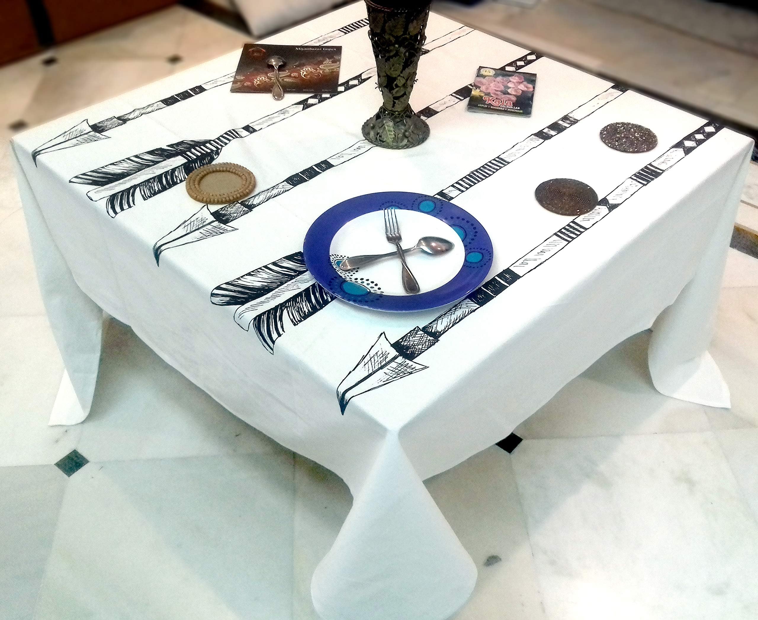 Miyanbazaz Textiles 100% Cotton Black Arrow Stock Design Square Tablecloth /Table Cover (55 X 55 Inch)