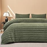 JELLYMONI Plush Duvet Cover Set - Queen Size Green Striped Fuzzy Comforter Cover 3pcs Bedding Set Luxury Ultra Soft Faux Fur Duvet Cover & 2 Pillowcases (NO Comforter)