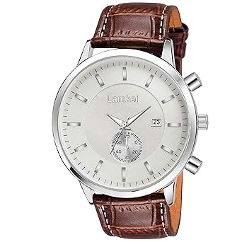 Imported Analogue Display White Dial Brown Leather Strap Mens Watch  LMK-0131