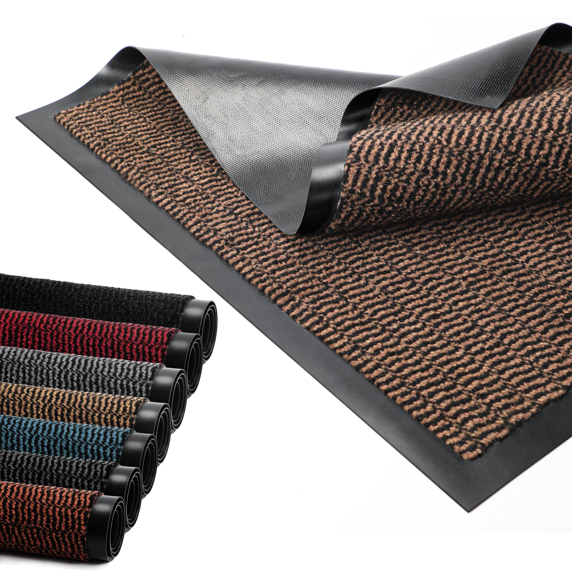 BLADO Door Mat Barrier Mat Non Slip Rubber Mats Washable Light Weight Heavy Duty | Floor Mats Kitchen Rugs Dirt Trapper Doormat Entrance Rug Shoes Scraper Super Absorbent Carpet (50cm x 80cm, Brown)