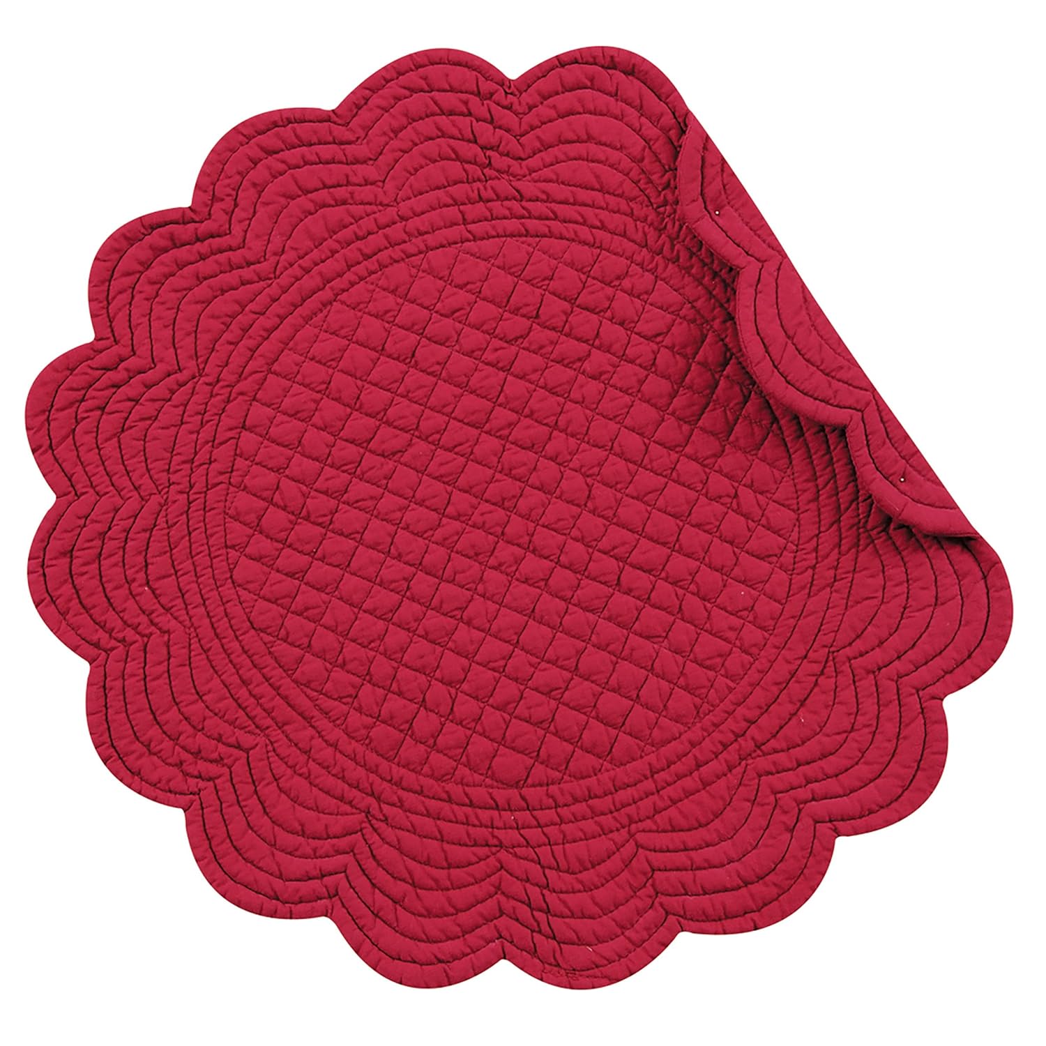 Set of 4 PCS Quilted,17" Round Placemats, Burgundy Home