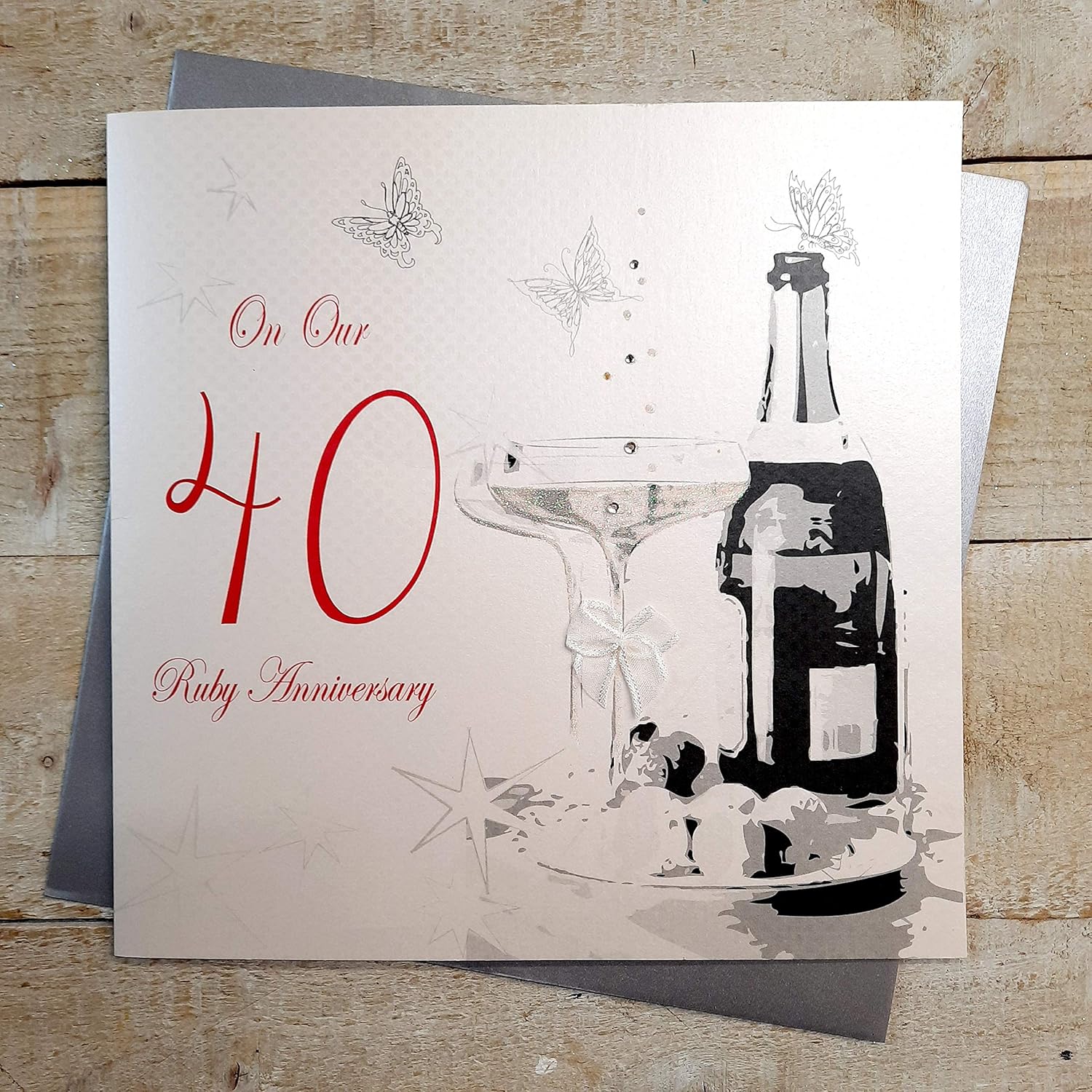 white cotton cards Large On Our Ruby Wedding Anniversary,Handmade 40th Anniversary Card, White, 22cm x 22cm