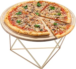 MyGift 10-Inch Geometric Gold-Tone Metal Wire Pizza Tray Riser Stand