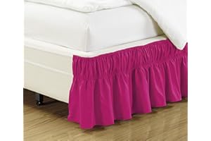 MK HOME Mk Collection Wrap Around Style Easy Fit Elastic Bed Ruffles Bed-Skirt Twin-Full Solid Hot Pink New