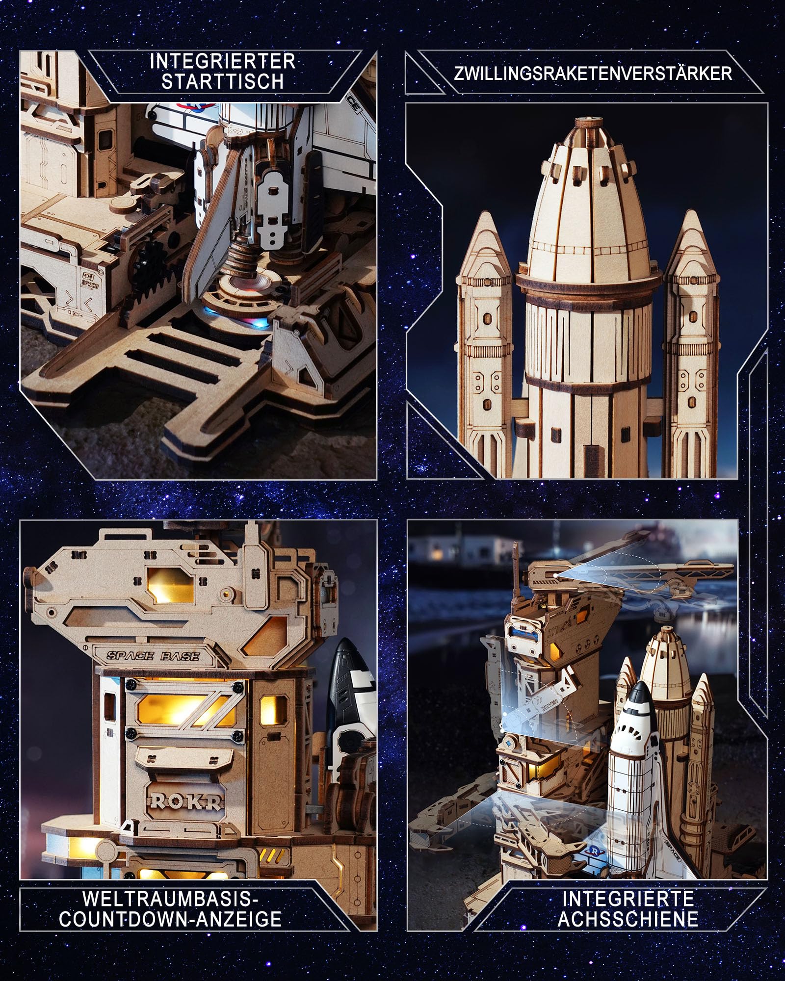 ROKR 3D Puzzle Holz Raumfähre, 3D Holzpuzzle Erwachsene Holzmodelle Bausätze, Geschenke für Weltraum-Enthusiasten, Space Shuttle, LKA02 5