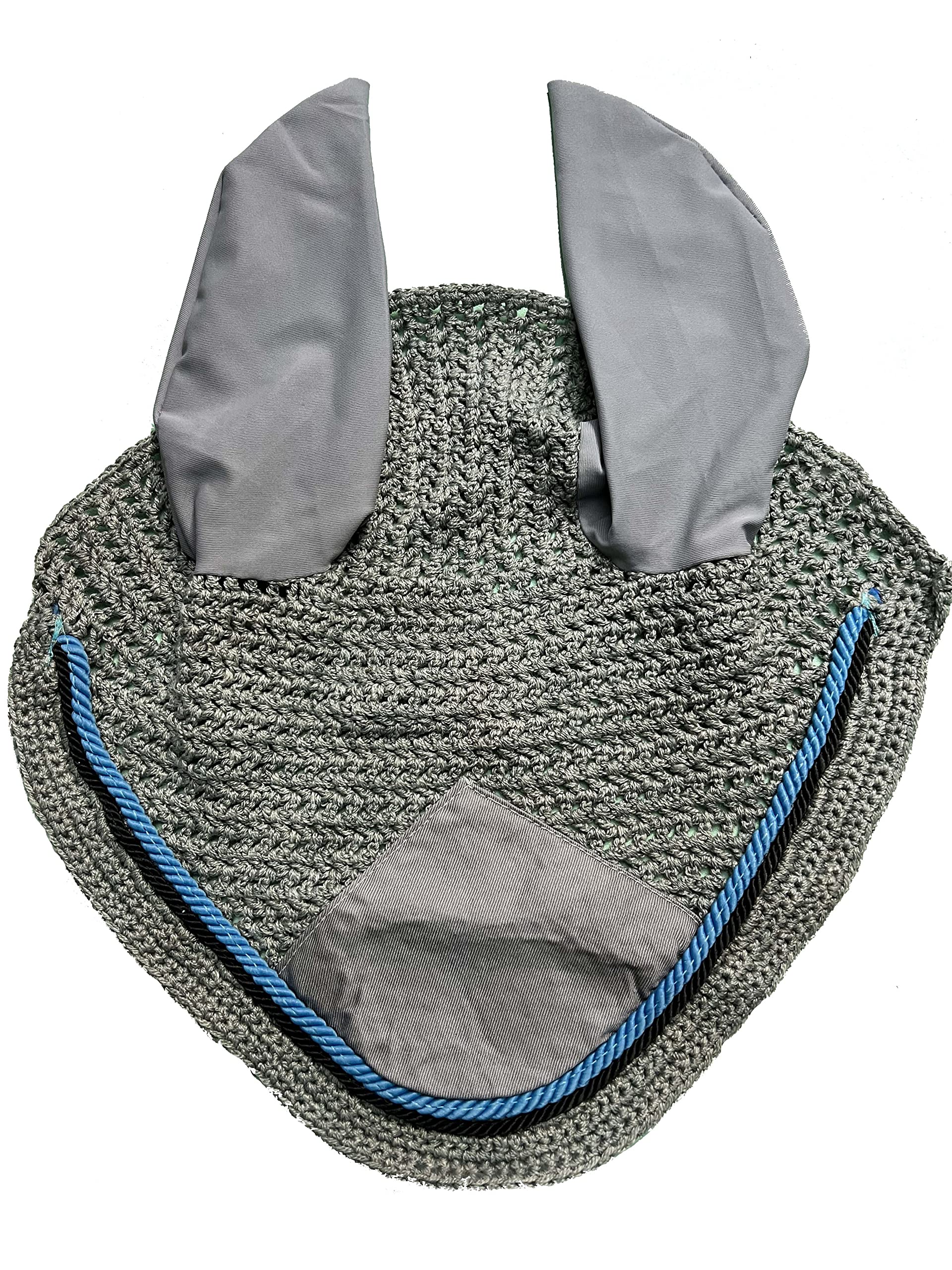 Spire Horse Soft Crochet Fly Veil Breathable Cotton Ear Net Hood Horse fly Control Masks Protector Bonnets (Pony, White/Black-Terquoise)