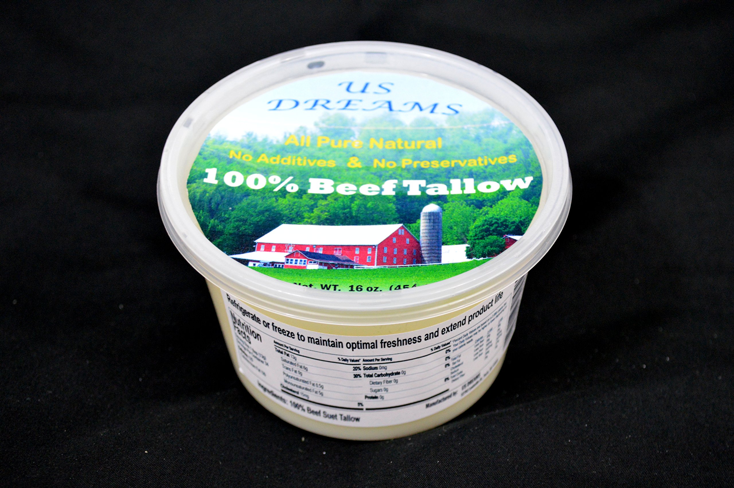 100 Grass Fed Beef Tallow 1 lb. (16 oz.) one pound Sleek Markets