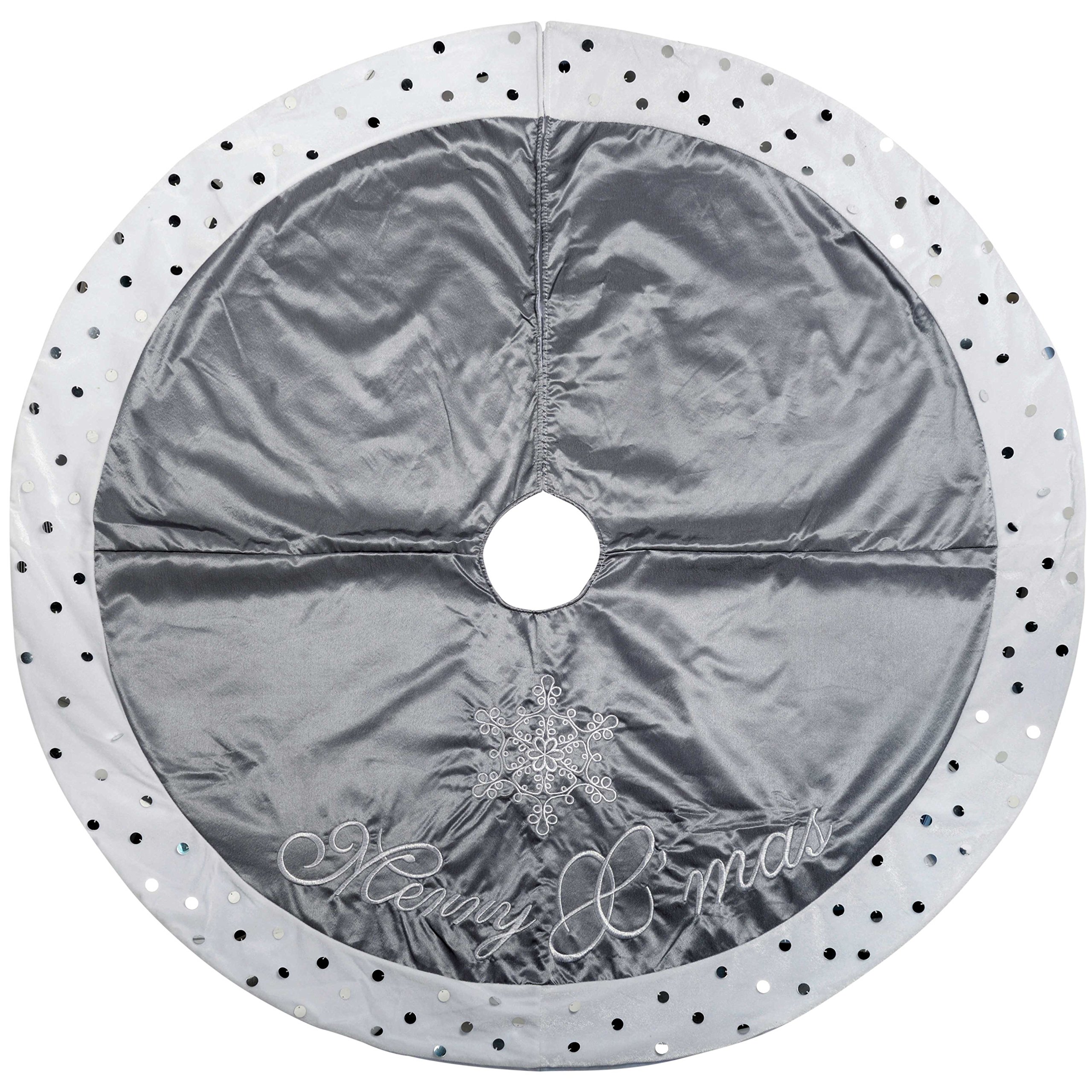 WeRChristmas Silver and White Merry Christmas Tree Skirt, 122 cm - Large, Silver