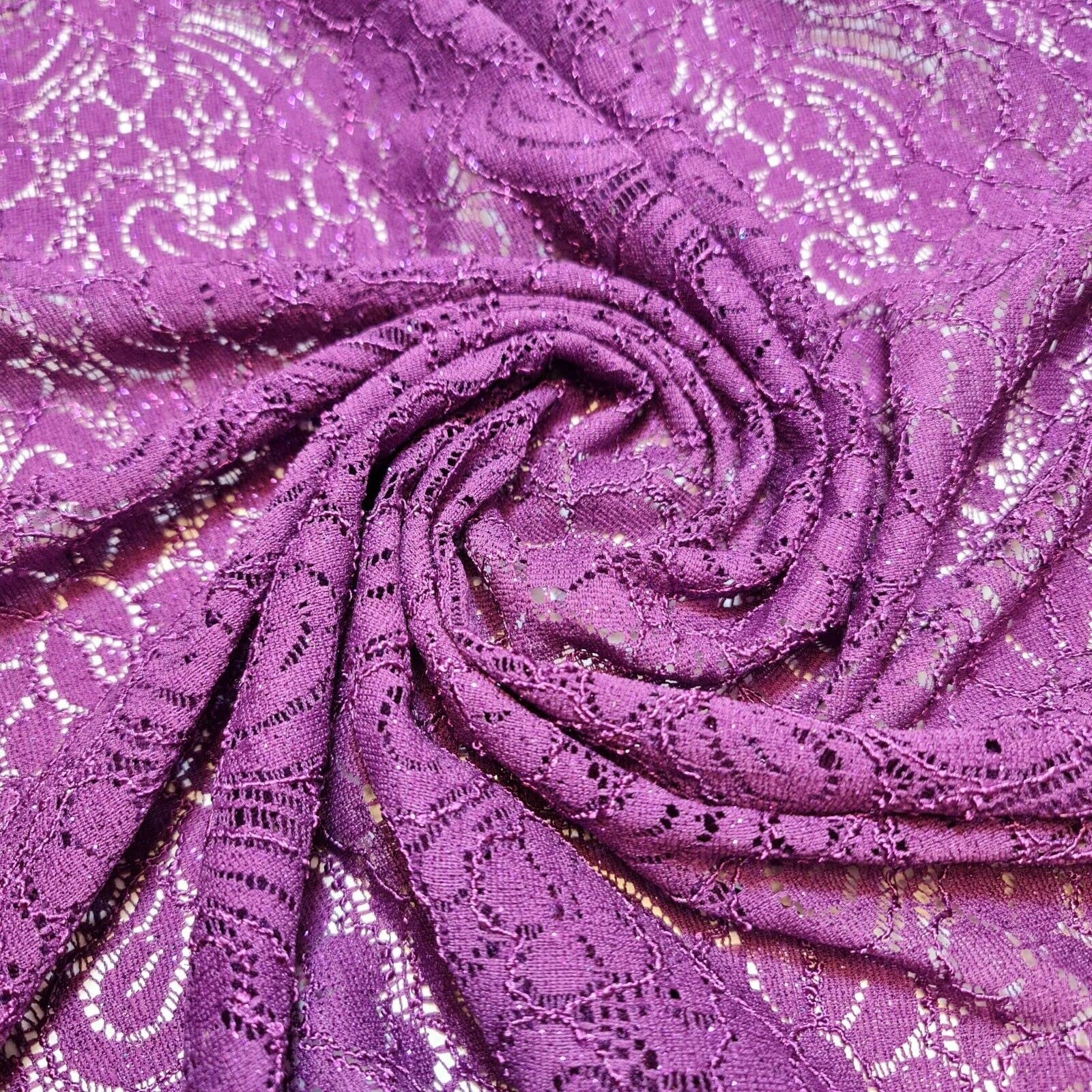 Cord Lace Crochet Glitter Embroidery Floral Bridal Dress Craft Fabric 58" (Pre Cut 1 Meter) (Purple)