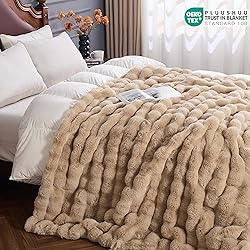 PLUUSHUU Faux Fur Throw Blanket for Couch, Fluffy