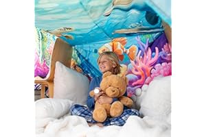 NURTURING WONDERS Kids Fort Building Kit Indoor Use - Build a Fort Kit for Kids with Large 10' x 10' Blanket, 8 Straps, 4 Clips, 4 Hooks, 4 Sandbags - Use as a Canopy, Play Stage Background, Blanket Fort -Under the Sea