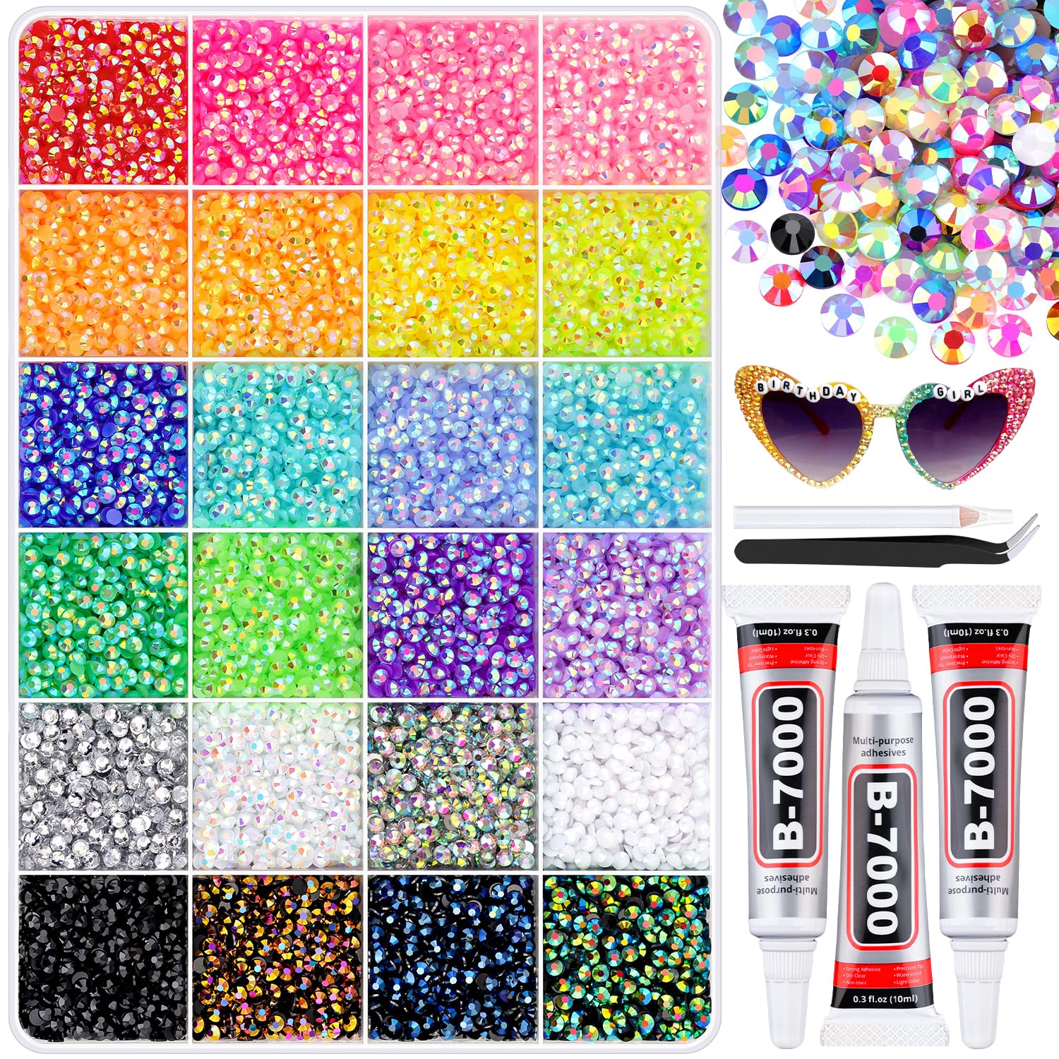 Photo 1 of 30000Pcs Resin Rhinestones for Bedazzling with B7000 Jewelry Glue, 3MM Colorful Gems Flatback Rhinestones for Crafting, Crystal for DIY Crafts Clothing Tumblers Mugs Shoes Fabric Decor Nail Art