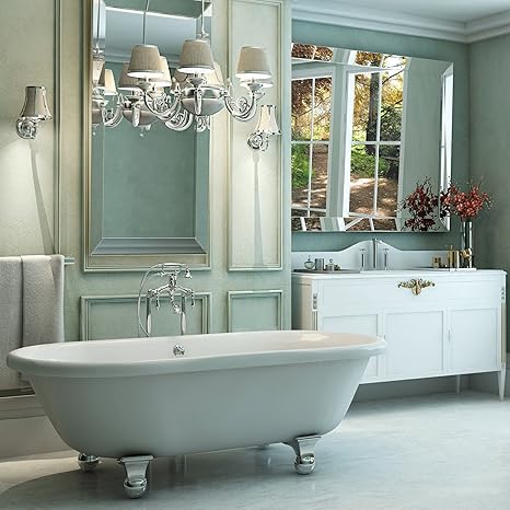 Luxury 72 Inch Large Modern Clawfoot Tub In White With Stand