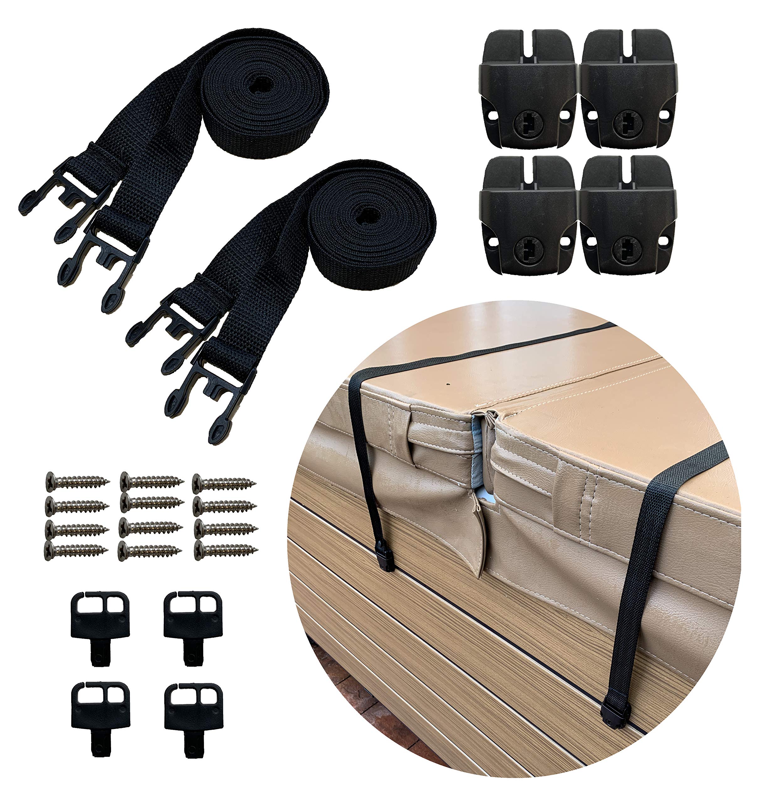 Happy Hot Tubs Hot Tub Cover Storm Straps PAIR Spa Safety Secure Fits Most Spas Locks Wind Locking