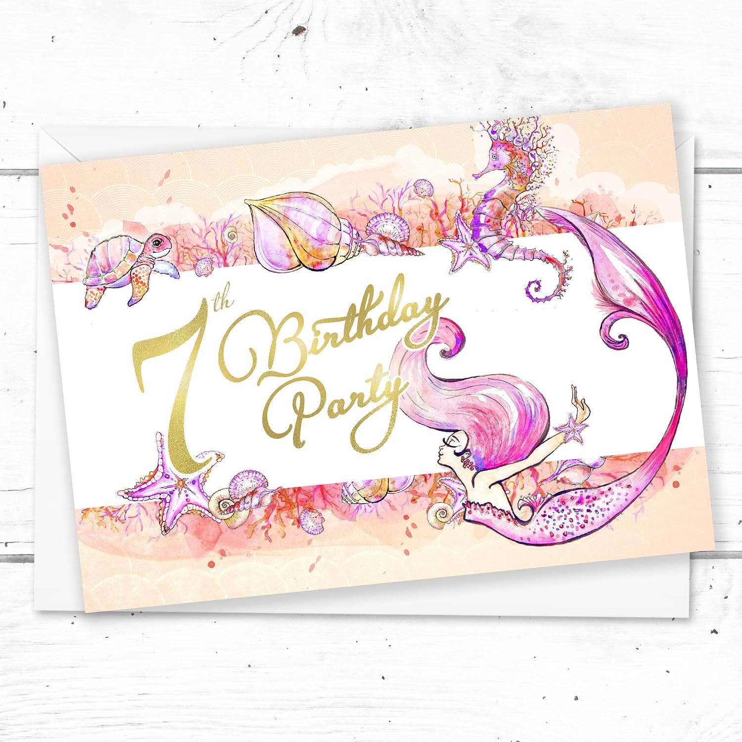 Olivia Samuel 20 x Mermaid 7th Birthday Party Invitations from Ready to Write with Envelopes, Pink, Coral, Pack20 - Image 5