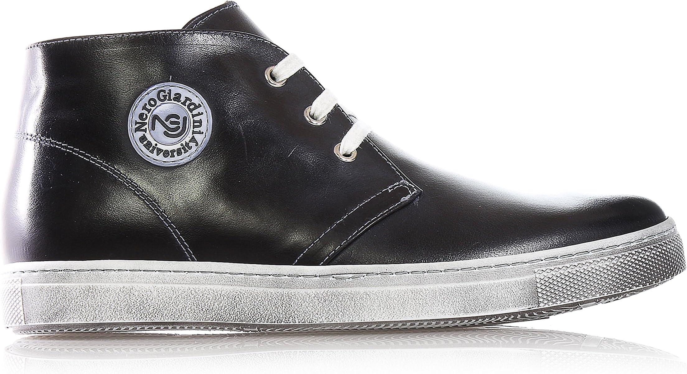 Nero Giardini Black Gardens – Shoe Polish Polacchino stringato Black Leather, Laces White Used Effect, Child, Boy, Boys, Men