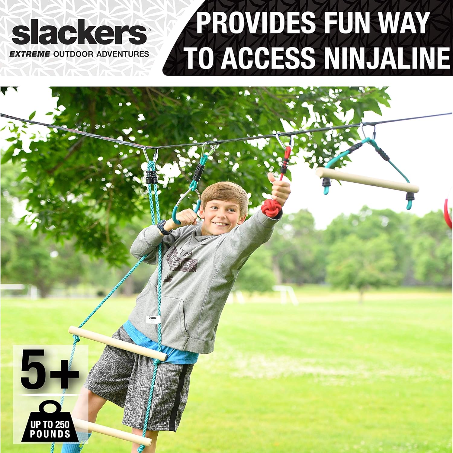 Slackers 8 ft Rope Ladder - Best Outdoor Ninja Warrior Training Equipment For Kids - A Great Addition To Your Backyard Ninjaline Obstacle Course - Rated Ages 5+: Toys & Games