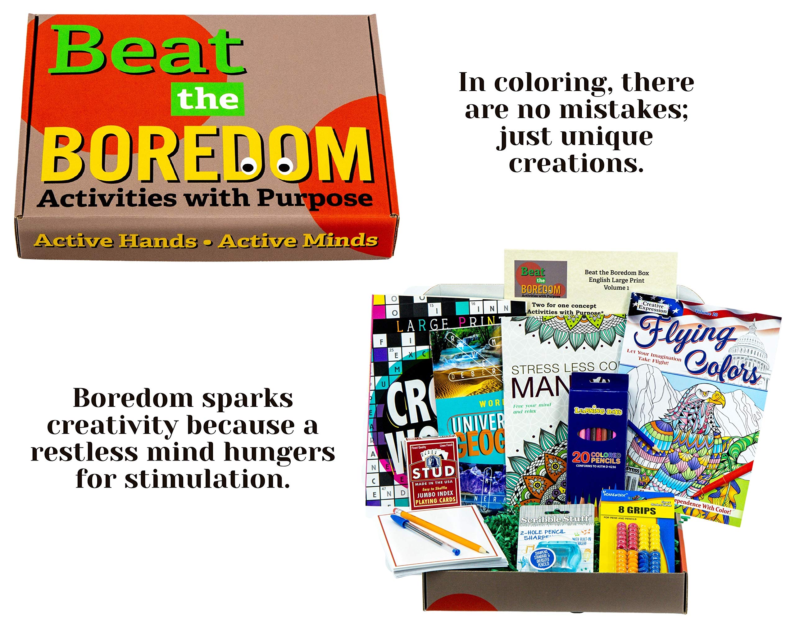 Activities with Purpose - Senior Large Print Gift Basket Crossword Word Find & Coloring Books + Playing Cards & Note Cards