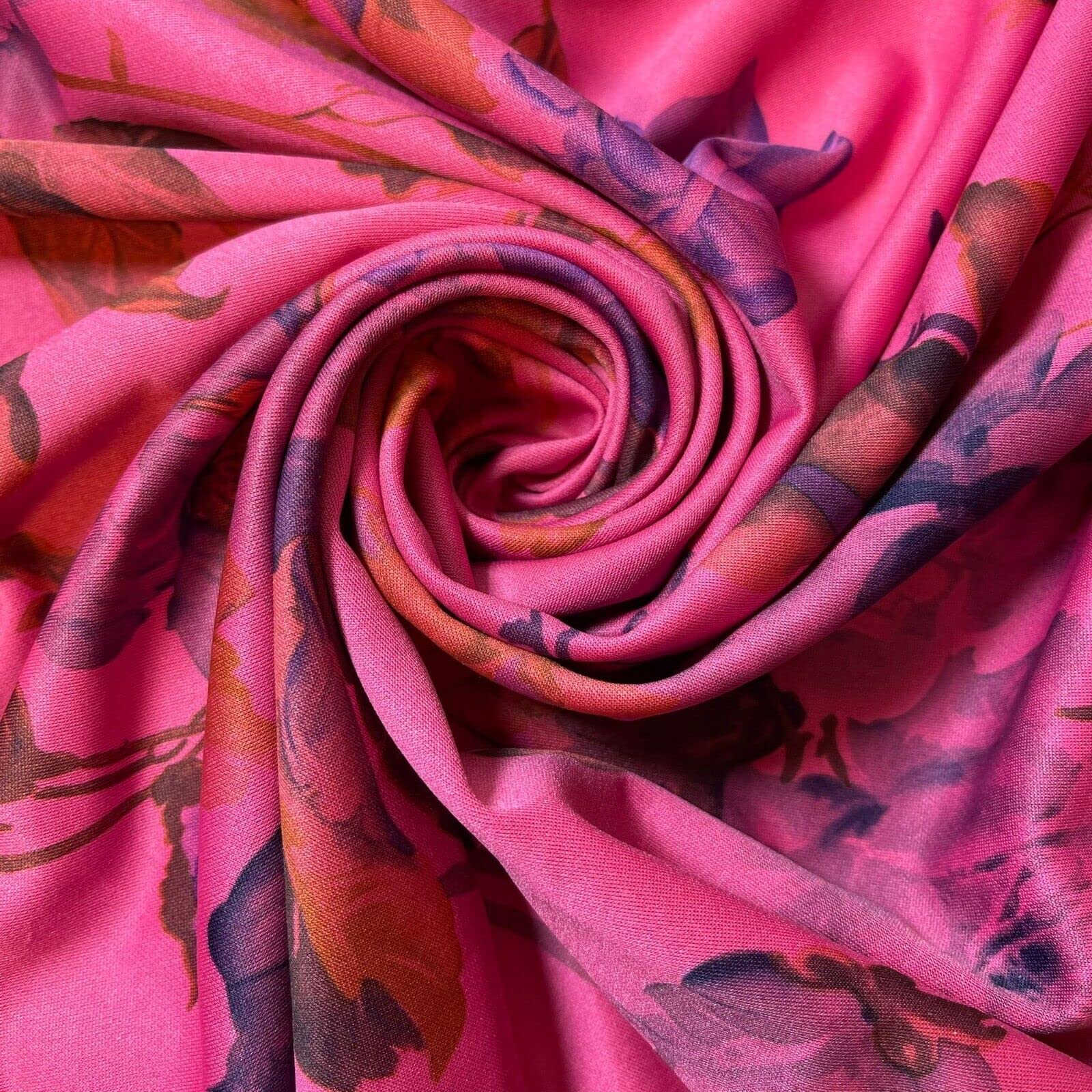 Plain Scuba/Crepe Jersey Stretch Spandex Dress Fabric Material 58" Wide (Hot Pink Floral)