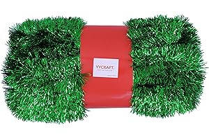 YYCRAFT 15 Yards (45 Feet) Commercial Length Thick Foil Tinsel Christmas Garland Classic Christmas Decorations, Emerald Green