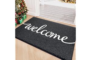 CozyBounty Black Door Mat Welcome Mats Outdoor Indoor Non-Slip Doormat for Entryway Low-Profile Floor Mat for Yard, Garage, High Traffic Areas (30"x17.5", Black)