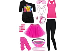 AOTHSO 24 Pieces 80s Costumes for Women, 80s Outfit Cosplay T-shirt Tutu Pants Racerback Top Gloves Accessories