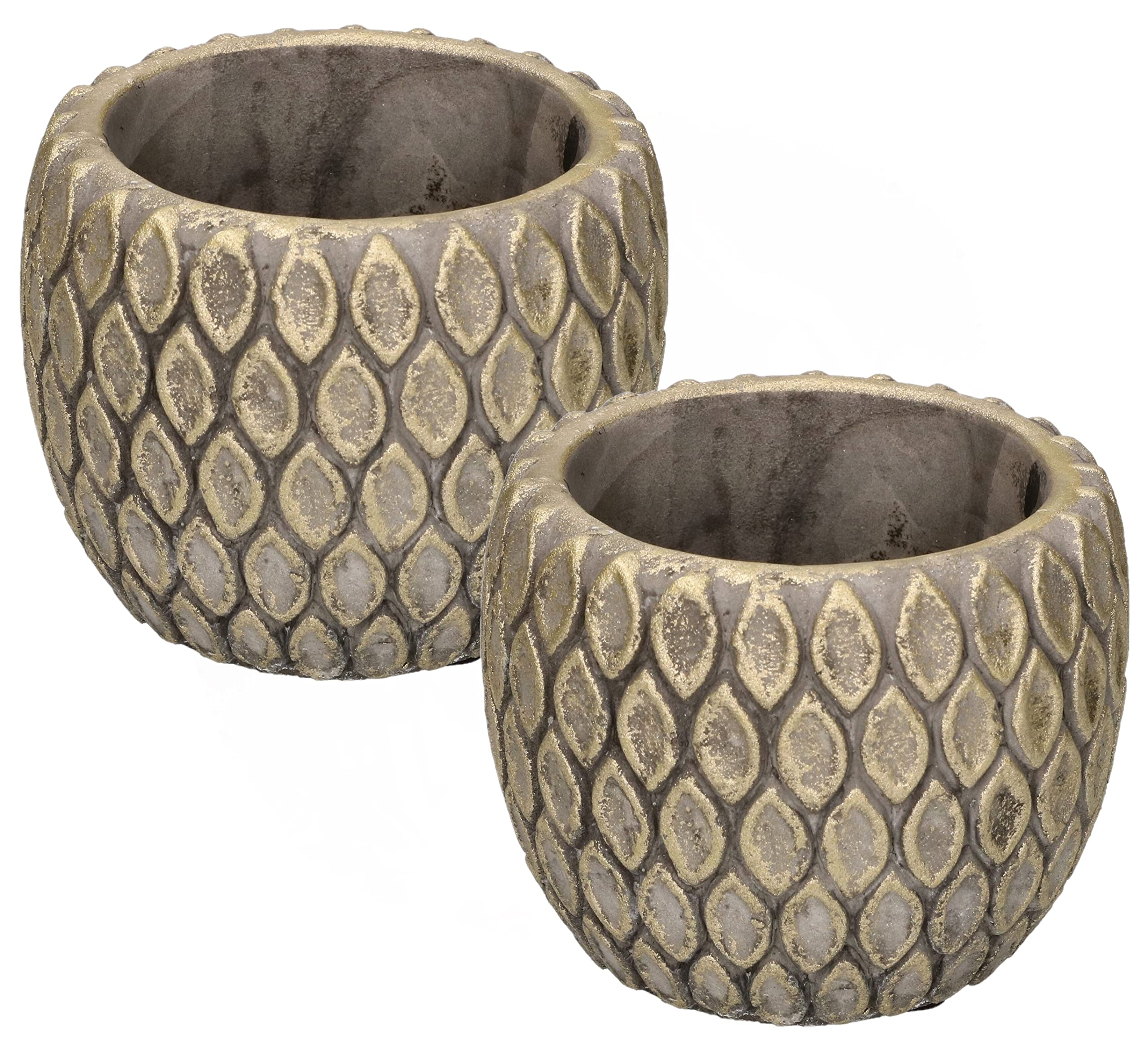 KOTARBAU® Set of 2 Clay Flower Pot Planter Diameter for Flowers Plants Rustic Grey Gold Flower Pot (Diameter 7 cm)