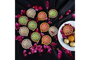 4OUR FAITH 12 Pc Terracotta Handpainted Diya Set - Multicolor Decorative Clay Diyas for Diwali Pooja & Thanksgiving Celebrations | Unique Indian Gift Item | Natural Mitti Earthen Diyas