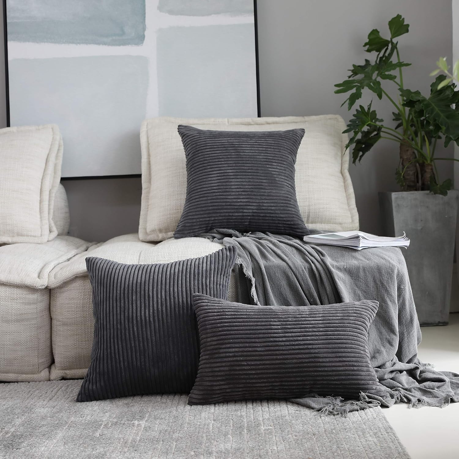 Home Brilliant Decor Soft Decorative Striped Corduroy Velvet Square Throw Pillow Sofa Cushion Covers for Couch 45 x 45 cm - Image 5