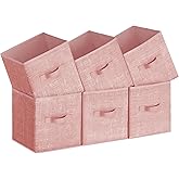 SONGMICS Storage Cubes, 11-Inch Non-Woven Fabric Bins with Double Handles, Set of 6, Closet Organizers for Shelves, Foldable, for Clothes, Jelly Pink UROB026R01