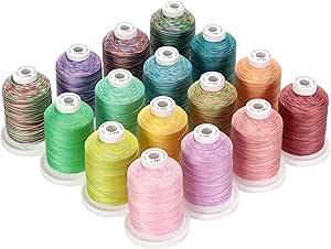 New brothread 16 Variegated Colors Multi-Purpose 100% Mercerized Cotton Threads 30WT(50S/3) 600M(660Y) Each Spool for Quilting, Sewing and Embroidery