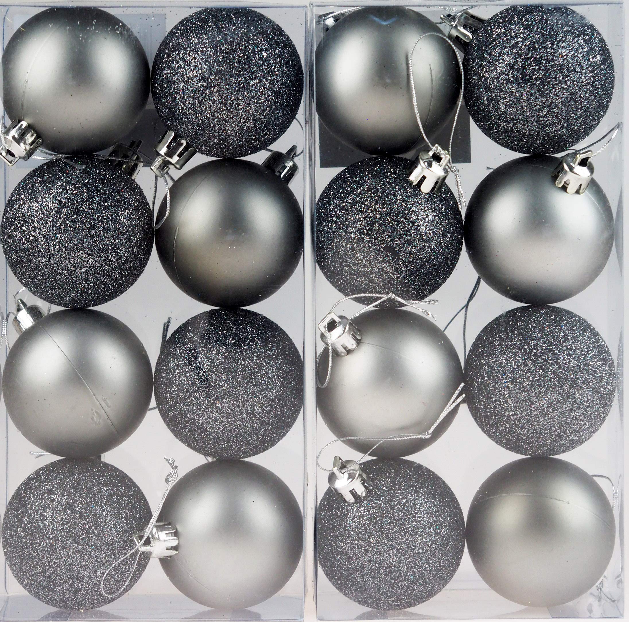 avasee Set of 16 Graphite Grey Plastic Christmas Tree Baubles Decorations
