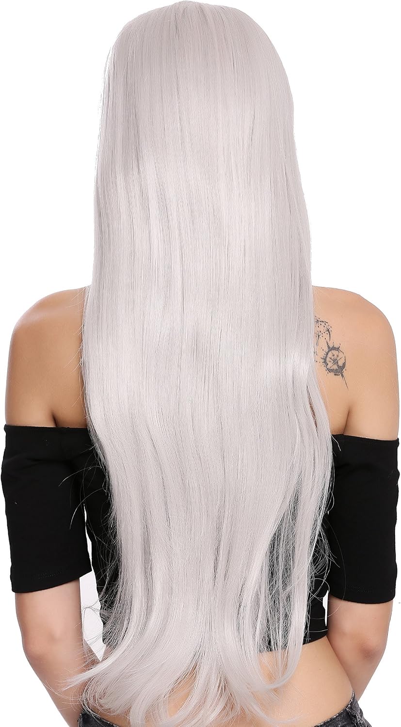 WIG ME UP - S000D75-MD60 Lady Quality Wig Cosplay long fairytale style fairy bangs fringe grayish white, White-gray (MD60) - Image 5