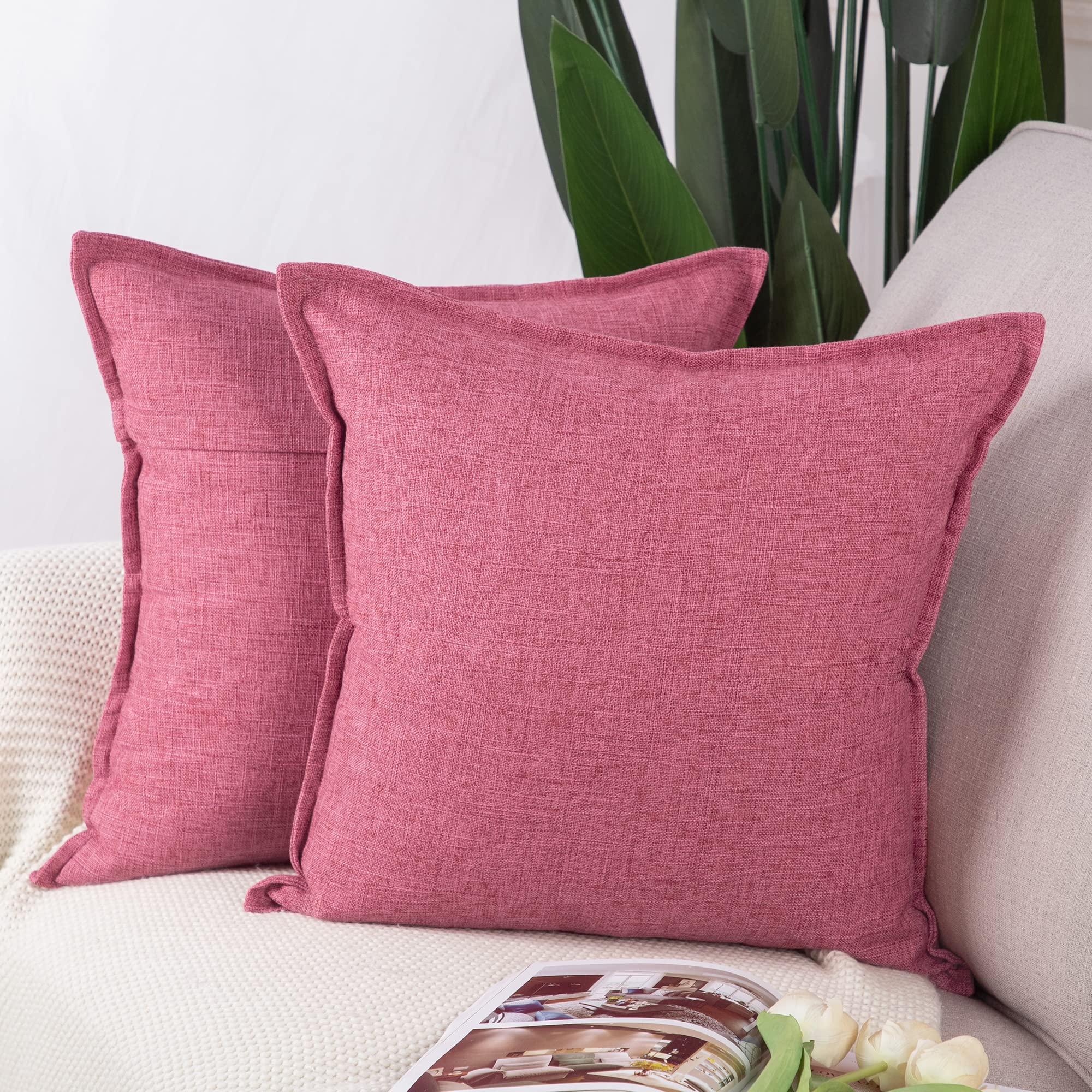 Madizz Set of 2 Faux Linen Cushion Covers 26x26 inch, 65x65 cm, Pink Soft Decorative Couch Pillows for Bed Pillowcases for Sofa Livingroom Home Decor
