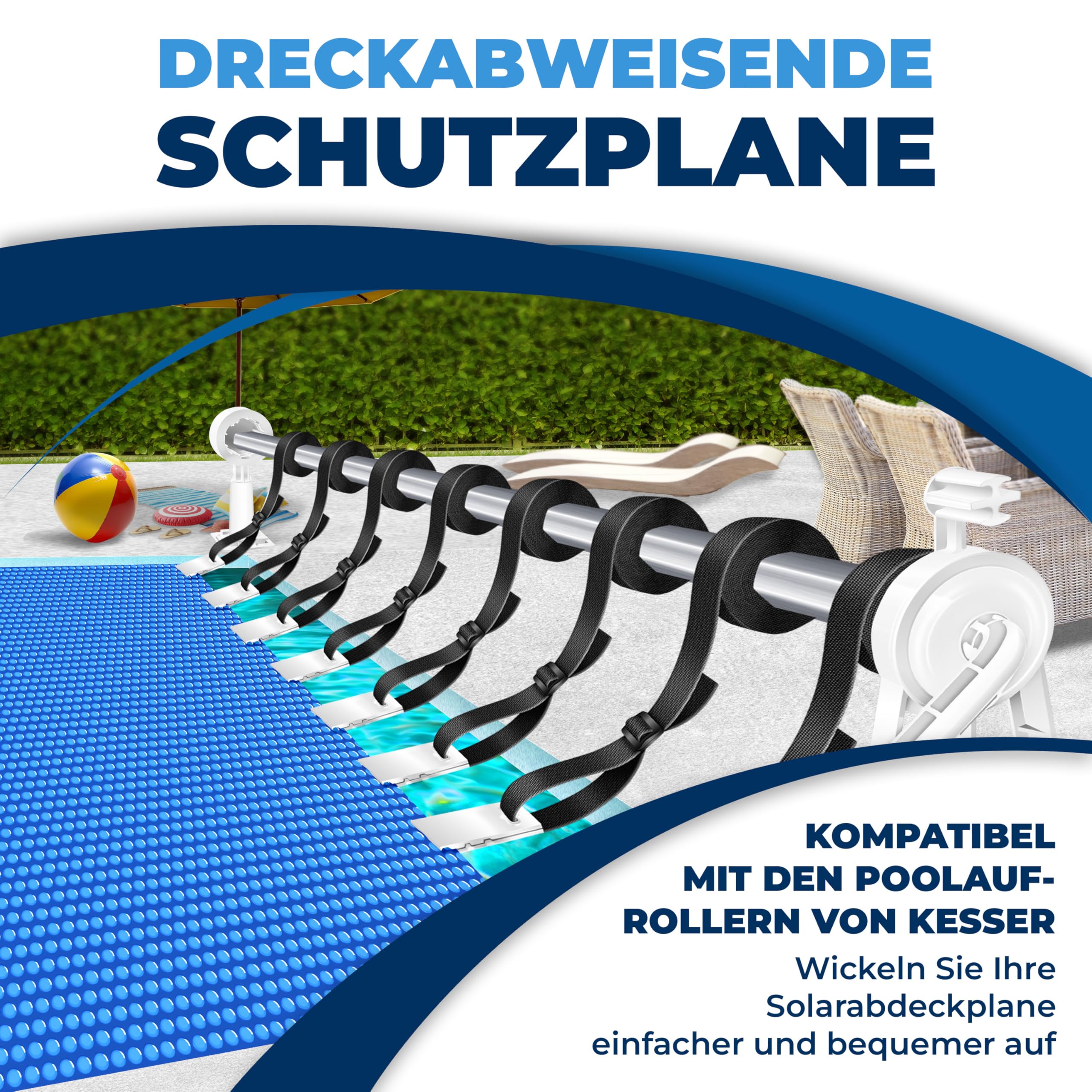 KESSER® Pool Solarabdeckplane Rund Ø 366 cm, Solarfolie 120 µm, Solarabdeckung Solarplane zuschneidbar, Poolheizung Wassererwärmung Wärmeplane, Poolsolarplane mit 1x Schere, 1x Lochzange & 12x Ösen 5