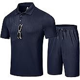 MoFiz Men's Sweatsuits Mens Short Sets 2 Piece Outfits Polo Shirts/Shorts Summer Suit Casua Set Lightweight Tracksuit