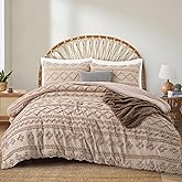Oli Anderson Khaki King Comforter Set Tufted Bedding Set King 3 Pieces, Boho Shabby Chic Comforter with 2 Pillowcases (Khaki,King)