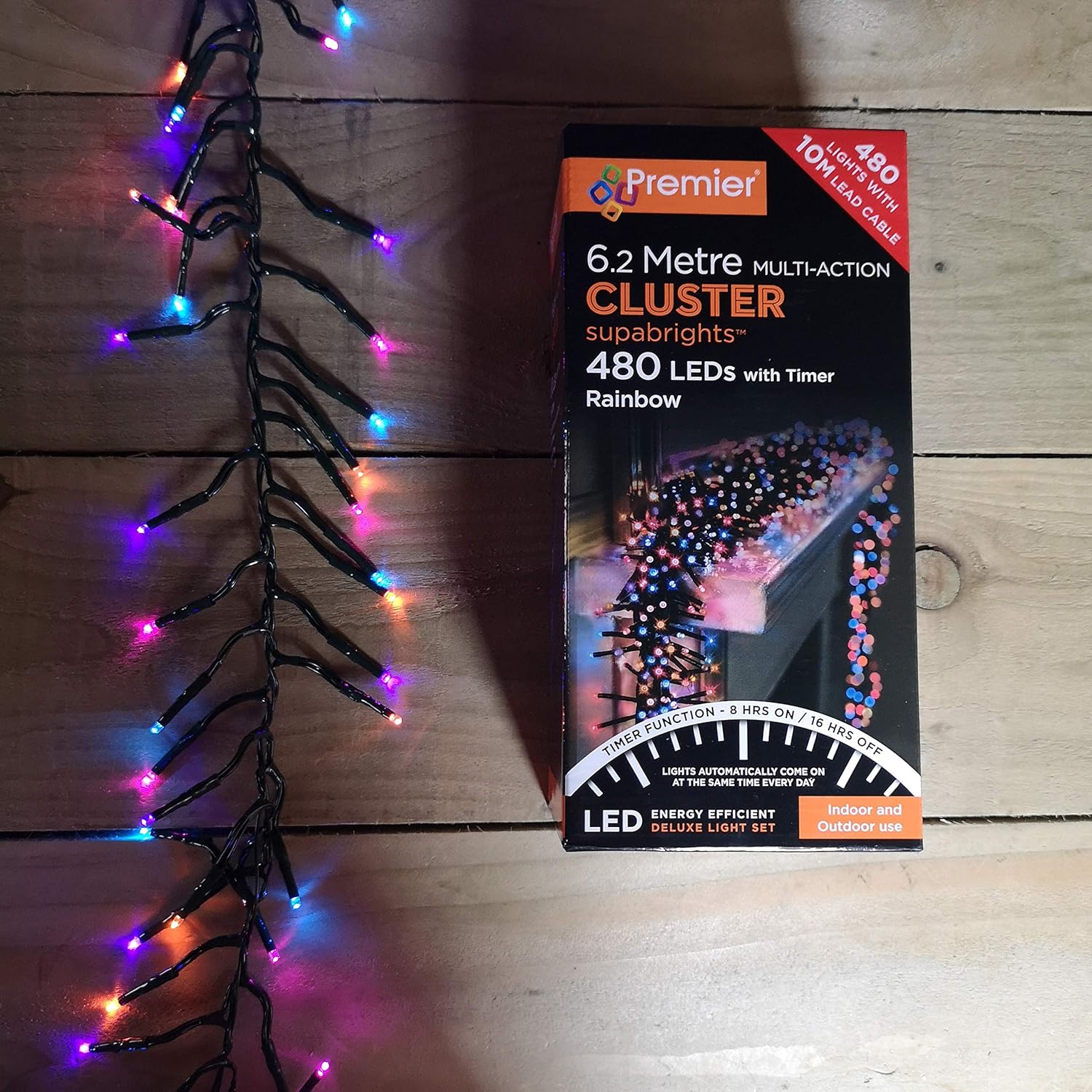 480 Multi Action LED Cluster Lights Rainbow with Timer by Premier