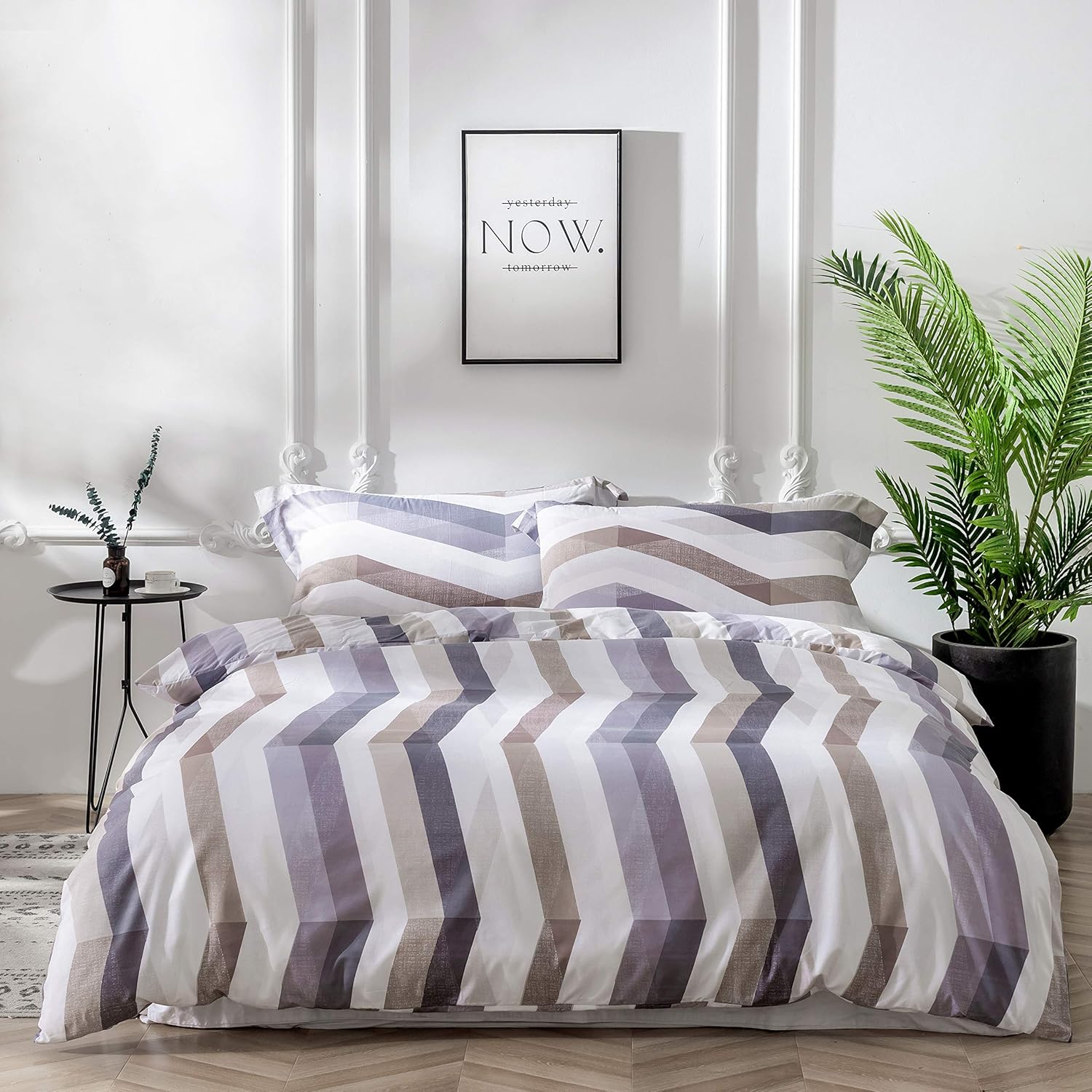 Duvet Cover Set 3 PCS Printed Pattern 90x102 inches Brushed Microfiber