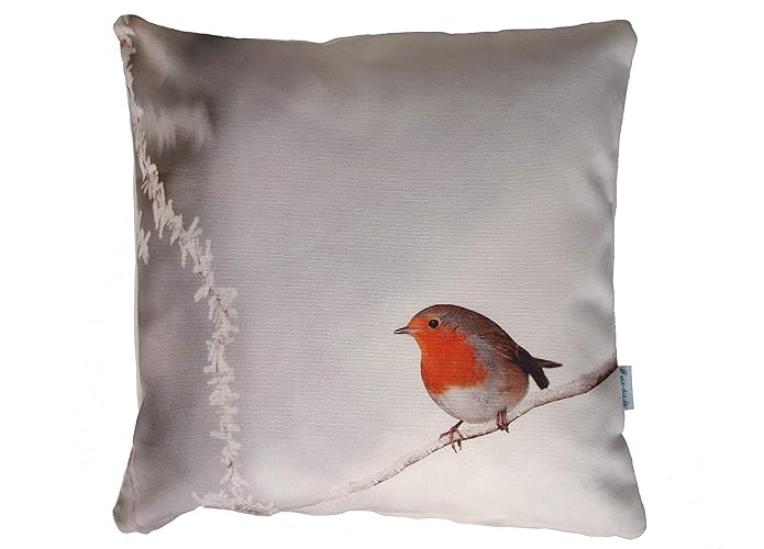Rotkehlchen Kissen, Kissenbezug, 40x40cm, 60% Baumwolle, 40% Leinen
