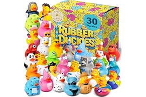 Happy Duckers Rubber Ducks - 30 Piece Bulk Pack for Bath, Pool, Party, Cruise, Jeep Ducking, Decoration & More - Small Assorted Funny Toy Duckies with Gift Box