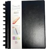 Refillable Discbound Notebook &ndash; Foldover Vegan PU Leather Planner, Black, Letter Size (8.5 x 11), 75 Narrow Ruled Sheets &ndash; By FeroniArt