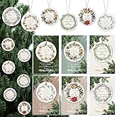 18 Set Christmas Christian Ornaments Religious Gift Bulk Bibles Verse Ornament Scripture Hanging Ceramic Inspirational Round Wreath Sign with Card for Church Family Sunday Xmas Tree (Classic)