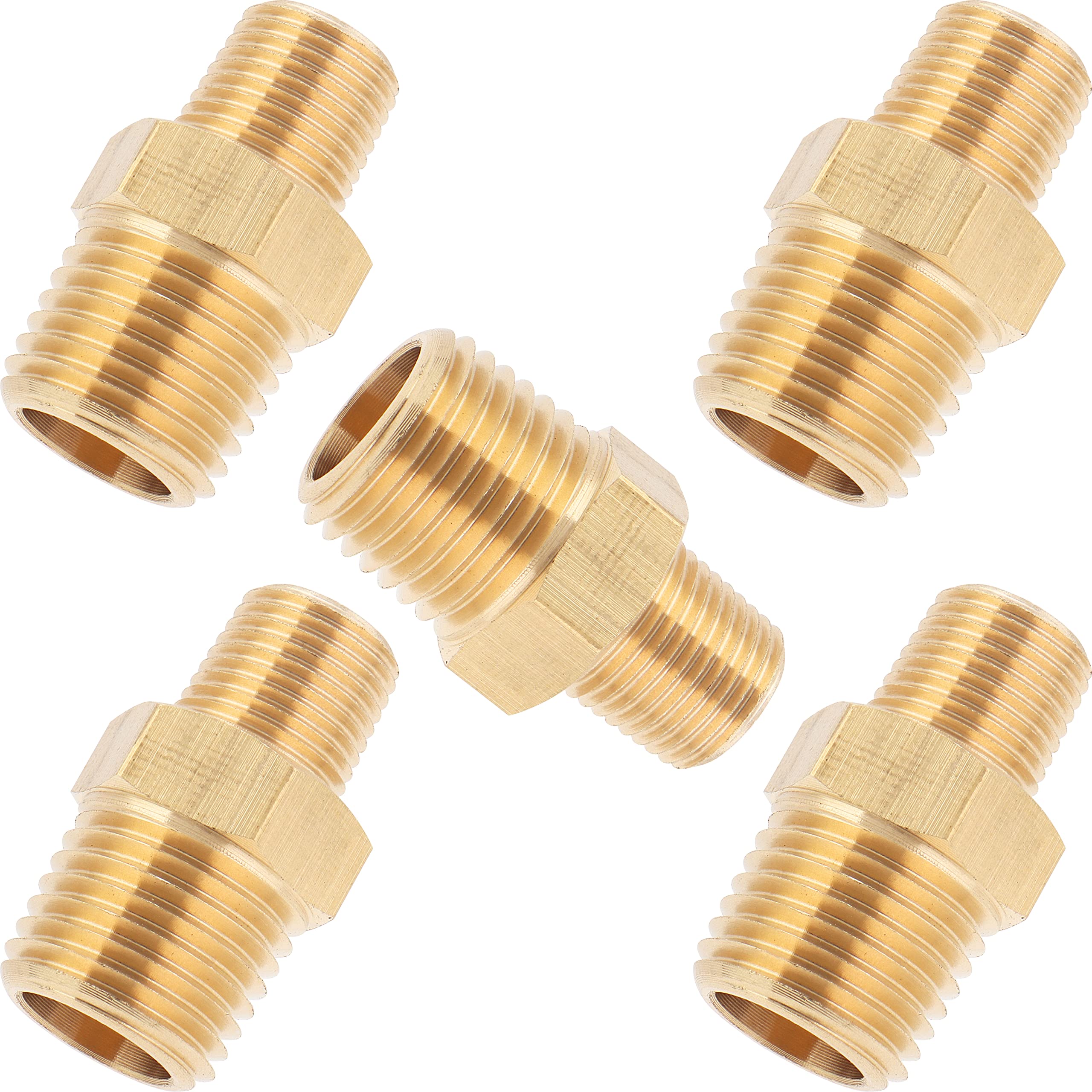 LTWFITTING Brass Pipe Hex Reducing Nipple Fitting 1/4-Inch x 1/8-Inch Male BSPT (Pack of 5)