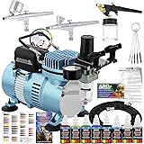 Master Airbrush Cool Runner II Dual Fan Air Compressor Professional Airbrushing System Kit with 3 Airbrushes, Gravity and Sip