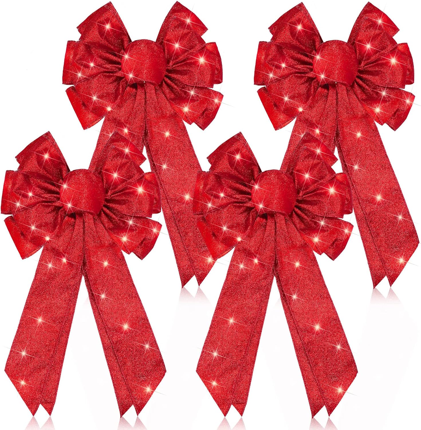 Bows & Ribbons - Giegxin 4 Pcs Christmas LED Wreath Bow Xmas Wreath Burlap Bow LED Lights Bow Winter Door Wall Decor Christmas Tree Topper for Indoor Outdoor Winter Xmas Decoration, 18 x 10 Inch (Red)
