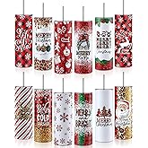 Layhit 12 Packs Christmas Tumblers Set 20 oz Stainless Steel Mugs Bulk with Lid and Straw Holiday Insulated Skinny Tumblers Travel Cups for Family Coworkers Xmas Friendmas Party Favors Holiday Gifts