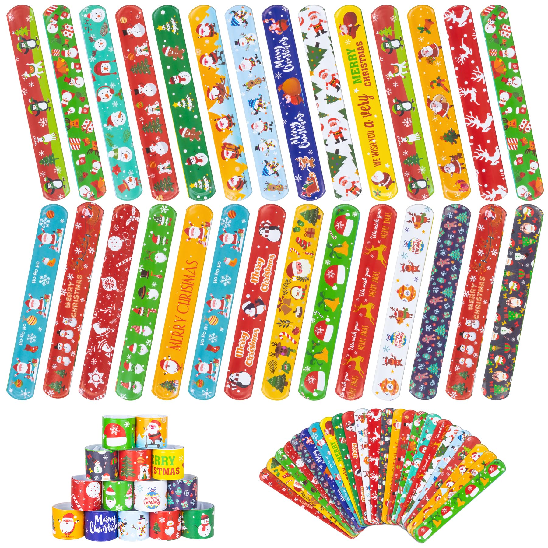RICEDUO 48 Pieces Colorful Slap Bracelets for Kids - 24 Styles, Christmas Party Favors & Toys