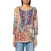 john mark womens Embroidered Detail Tassel Tie Tunic With Three Quarters Sleeves